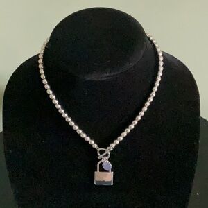 Chunky Silver Ball Necklace with padlock pendant